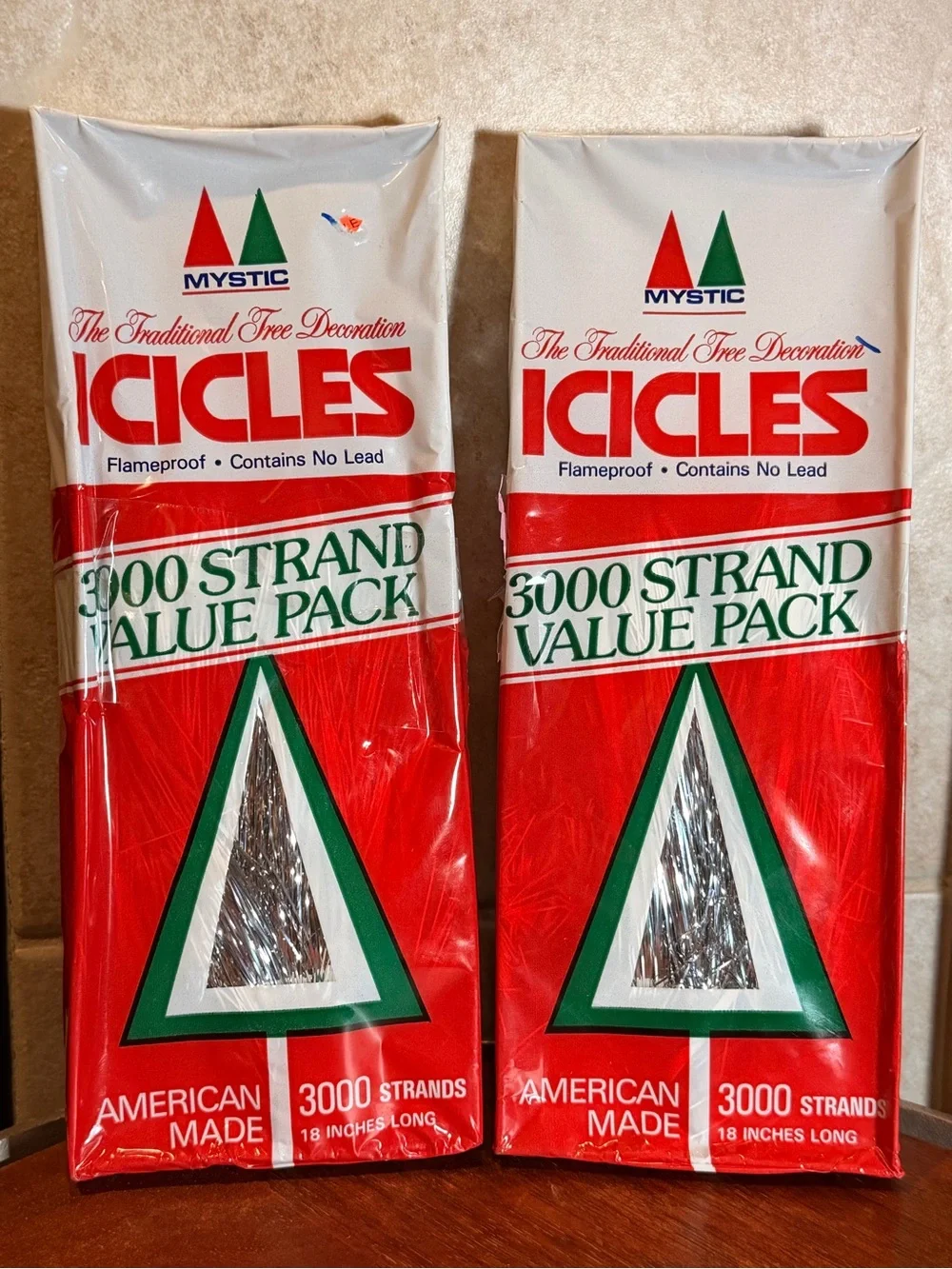 Set of 2 Vintage Silver Mystic Icicles 18” 3000ct Each Flameproof USA Made
